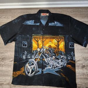 Vintage Biker 90s Y2K Motorcycle Short Sleeve Button Up Shirt Sz L